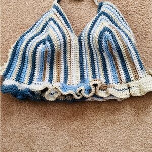 Striped Crochet Crop Halter Top